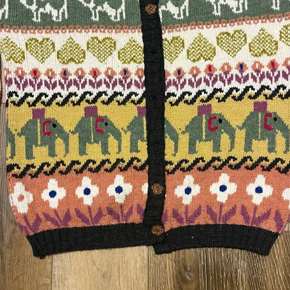 Vtg Via Spina Knit Cardigan Sweater L Wool Blend Cottagecore Grandma Farm Whimsy
